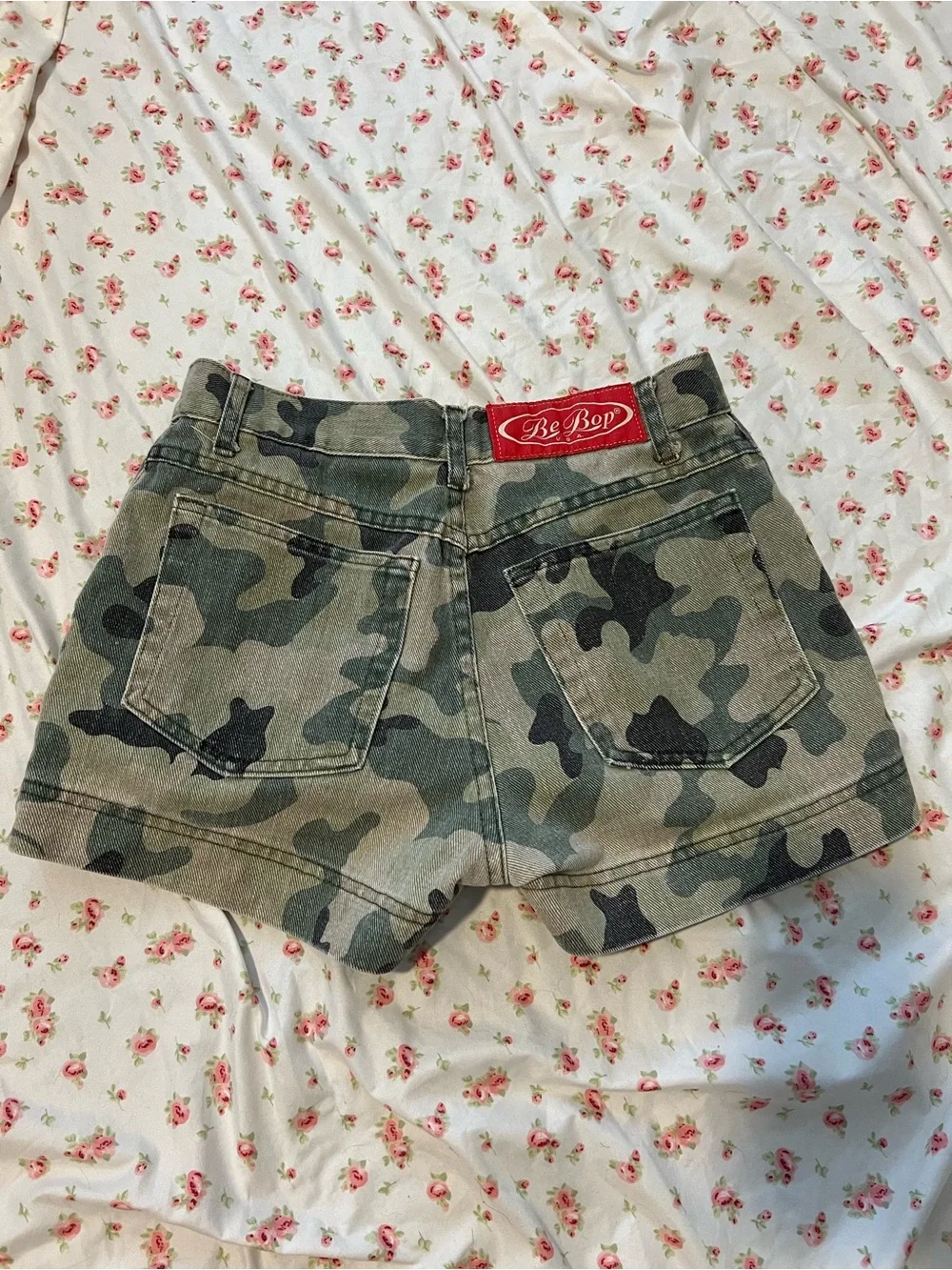 vintage camo denim shorts